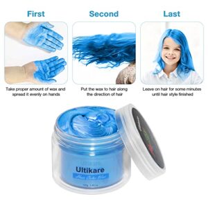 Temporary Hair Color for Kids, Ultikare Blue Hair Dye Natural Styling Wax Color Instant Mud Cream Gel 3.4 Fl Oz Girl Gifts, Party, Cosplay DIY, Children's Day