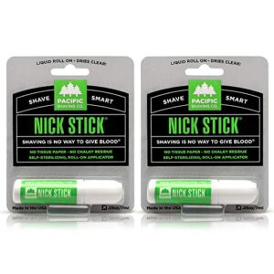 pacific shaving company nick stick – no tissue paper, no chalky residue, dries clear, liquid roll-on applicator, puts nicks in their place, with vitamin e & aloe, styptic pencil .25 oz (2 pack)