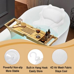 Bathtub Pillow with 4D Air Mesh Thick Soft, Bath Pillows for Tub Neck and Back Support, Hot Tub Pillow for Women & Men, Powerful Suction Cups, Best Gift, White