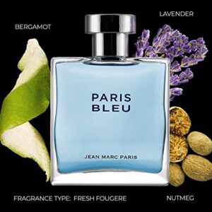 Jean Marc Paris Paris Bleu Homme Eau de Toilette Spray, 3.4 fl. oz., blue, Men's Cologne, Fresh Cologne, Notes of Bergamot, Lavender and Leather