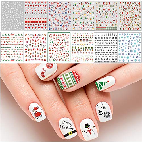 Adurself 1000+ Patterns Christmas Nail Art Decals Xmas 3D Nail Self-Adhesive Stickers Santa Claus Reindeer Snowflakes Snowmen Christmas bells for Women Girls Kids DIY Nail Design Manicure