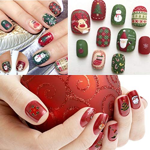 Adurself 1000+ Patterns Christmas Nail Art Decals Xmas 3D Nail Self-Adhesive Stickers Santa Claus Reindeer Snowflakes Snowmen Christmas bells for Women Girls Kids DIY Nail Design Manicure