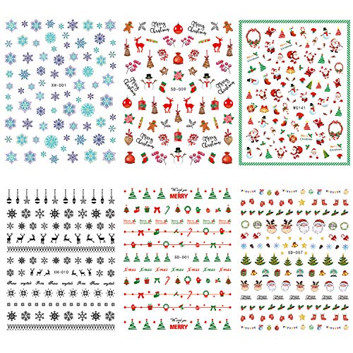 Adurself 1000+ Patterns Christmas Nail Art Decals Xmas 3D Nail Self-Adhesive Stickers Santa Claus Reindeer Snowflakes Snowmen Christmas bells for Women Girls Kids DIY Nail Design Manicure