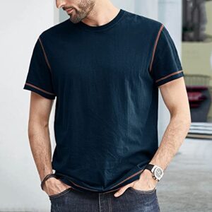 Men's Spring and Summer Fashion Leisure Sports Patchwork Color Line Crewneck T Shirt Short Sleeved Top