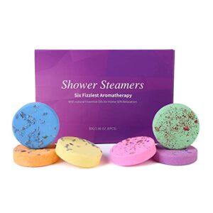 bathroom decor shower steamers bath bombs aromatherapy shower bombs with essential oils for relaxation, stress relief set of 6pcs shower tablets bridal shower decorations great spa gifts for women
