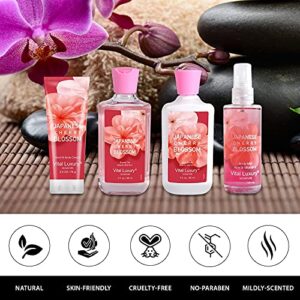 Vital Luxury Bath & Body Kit, 3 Fl Oz, Ideal Skincare Gift Home Spa Set, Includes Body Lotion, Shower Gel, Body Cream, and Fragrance Mist,Valentines Day Gifts for Her and Him (Japanese Cherry Blossoms)