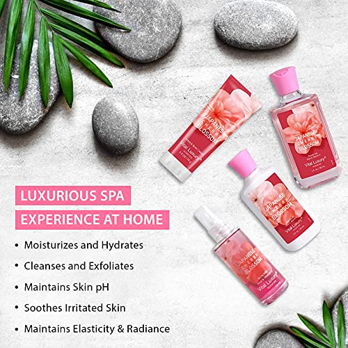 Vital Luxury Bath & Body Kit, 3 Fl Oz, Ideal Skincare Gift Home Spa Set, Includes Body Lotion, Shower Gel, Body Cream, and Fragrance Mist,Valentines Day Gifts for Her and Him (Japanese Cherry Blossoms)