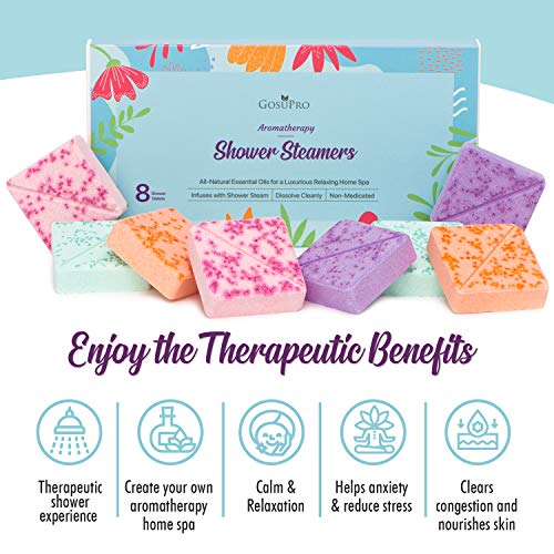 Aromatherapy Shower Steamers - Shower Bombs - Set of 8 - Organic Natural Essential Oil Fragrances - Home Spa Vapor Tablets - Self Care Relaxation Gifts for Women, Mom, Wife, Her, Friendship, Birthday