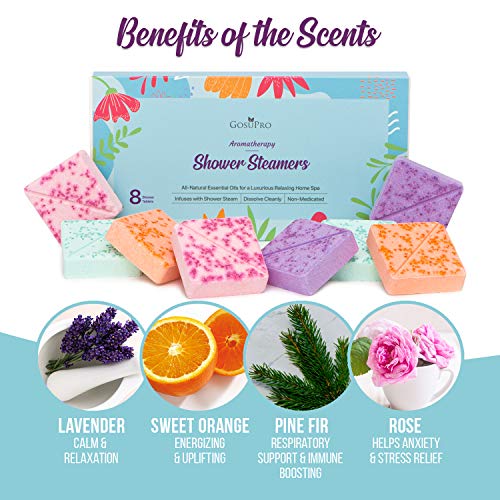 Aromatherapy Shower Steamers - Shower Bombs - Set of 8 - Organic Natural Essential Oil Fragrances - Home Spa Vapor Tablets - Self Care Relaxation Gifts for Women, Mom, Wife, Her, Friendship, Birthday