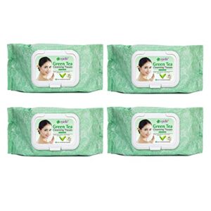 epielle og makeup remover cleansing wipes tissue green tea towelettes – 60ct (sheets) per pack, total 4 packs beauty stocking stuffers gift