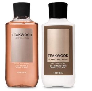 bath and body works gift set teakwood for men – body wash & body lotion – full size