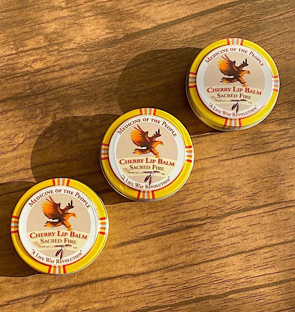 3 Tins of Navajo Medicine Of The People Cherry Lip Balm - Sacred Fire - 0.75 oz Each - Christmas Stocking Stuffer - Powwow