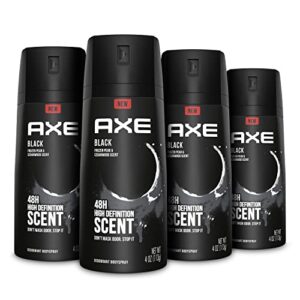 axe black mens body spray deodorant 48hr odor protection frozen pear & cedarwood aluminum free deodorant body spray, 4 ounce (pack of 4)