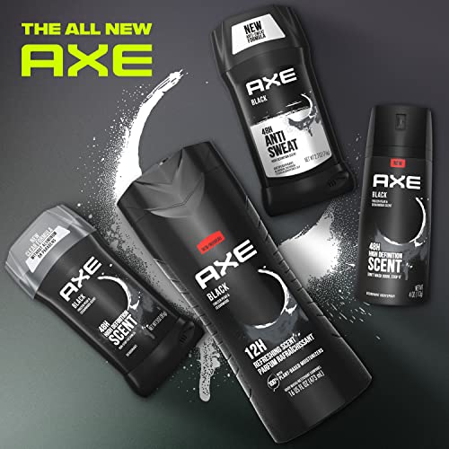 AXE Black Mens Body Spray Deodorant 48hr Odor Protection Frozen Pear & Cedarwood Aluminum Free Deodorant Body Spray, 4 Ounce (Pack of 4)