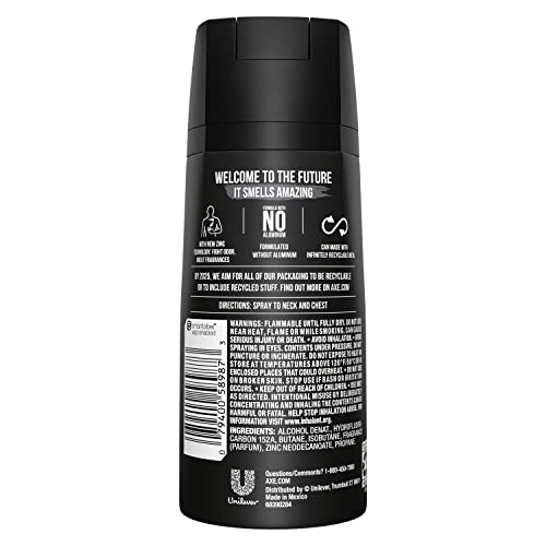 AXE Black Mens Body Spray Deodorant 48hr Odor Protection Frozen Pear & Cedarwood Aluminum Free Deodorant Body Spray, 4 Ounce (Pack of 4)