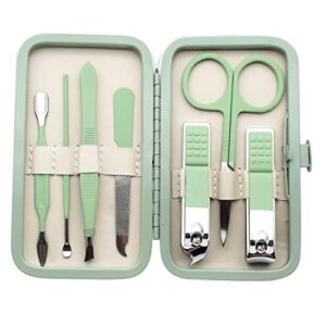 manicure set nail clippers pedicure kit -7pcs stainless steel manicure kit, professional grooming kits, nail care tools with luxurious travel leather case gift box green