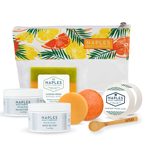 Naples Soap Company Cult Classics Collection Gift Set – Natural Soap, Body Butter, Sea Salt Scrub, Shampoo and Conditioner Bars – Eco-Friendly, Cruelty-Free, No Parabens or Silicones – Florida Fresh