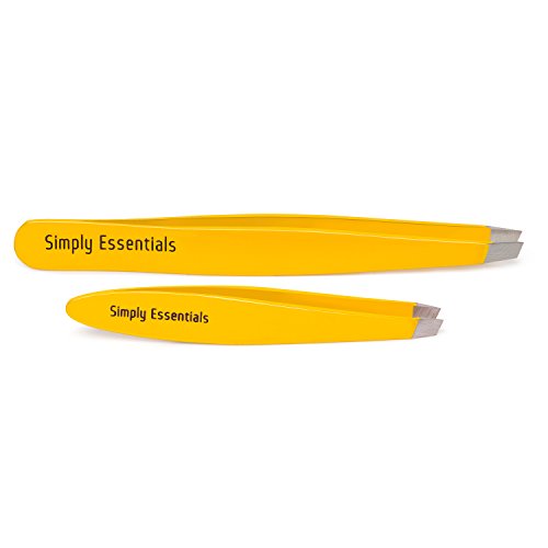 Tweezers Set - Professional Stainless Steel Yellow - Includes CASE and Ebook - Best Surgical Grade for Eyebrow pluckers, Ingrown Hair, Nose Hair and Splinters