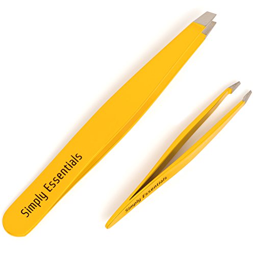 Tweezers Set - Professional Stainless Steel Yellow - Includes CASE and Ebook - Best Surgical Grade for Eyebrow pluckers, Ingrown Hair, Nose Hair and Splinters