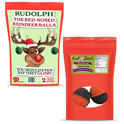 Rudolph Reindeer Balls Bath Bombs - Red Bath Bombs for Women - Adult Christmas Gag Gifts - Funny Reindeer Gifts - Black Cherry Scent