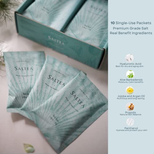 Saltea Luxury Spa Bath Salts for Soaking, Bubble Bath Soak Gift Box, Magnesium, Self Care for Women Relaxing, Moisturize Skin, Jojoba Argan Oil, Spa Set, Box of 10 Packets (Vetiver)