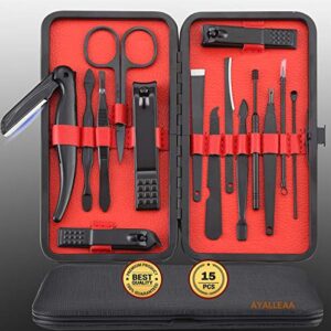 manicure set pedicure nail clipper kit 15 in 1 professional grooming care tools nose hair scissors file best gift with luxurious case for man women (red)