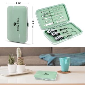 Manicure Set, Travel Nail Clippers Kit Pedicure Care Tools, 10pcs Stainless Steel Grooming kit (Green)