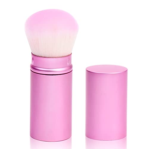 UNIMEIX Kabuki Foundation Brush Retractable Kabuki Makeup Brush Travel Face Kabuki Makeup Brush for Liquid, Cream and Flawless Powder Cosmetics (Pink,Round top)