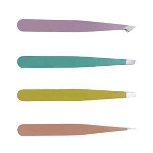 professional tweezers set 4 pack, point tweezers, slant-point tweezers slant tweezers (colorful 1)