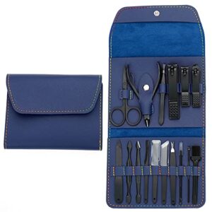 manicure set professional nail clipper kit, 16pcs stainless steel manicure kit gifts for unisex, manicure and pedicure set, hand foot nail care tools nail grooming kit with portable travel case navy