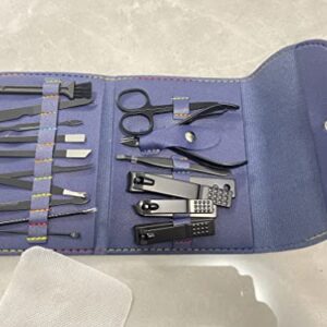 Manicure Set Professional Nail Clipper Kit, 16Pcs Stainless Steel Manicure Kit Gifts for Unisex, Manicure and Pedicure Set, Hand Foot Nail Care Tools Nail Grooming Kit with Portable Travel Case Navy