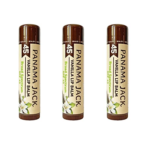 Panama Jack Sunscreen Lip Balm - SPF 45, Broad Spectrum UVA-UVB Sunscreen Protection, Prevents & Soothes Dry, Chapped Lips, Vanilla, 3-pack