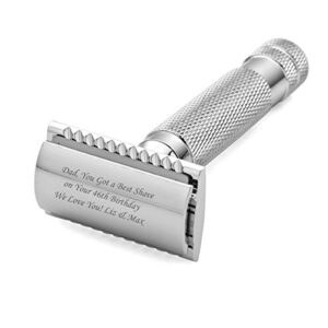oneplace gifts engraved twin edged safety razor personalized heavy duty shaving razor for men – 5 blades included