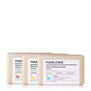 marlowe. no. 102 men’s body scrub soap 7oz (variety pack) | best exfoliating bar for men | made w/ natural ingredients | green tea extract | features 3 amazing scents