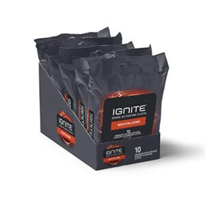 ignite mens body wet wipes, extra thick 8″ x 8″ shower wipes, revitalizing scent, 10 count (pack of 5)