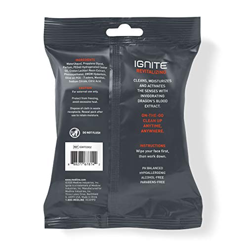 Ignite Mens Body Wet Wipes, Extra Thick 8" x 8" Shower Wipes, Revitalizing Scent, 10 Count (Pack of 5)