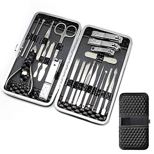 Manicure Set 21Pcs Manicure kit Travel Nail Set Travel Nail Kit Travel Nail Grooming Kit Stainless Steel Nail Clippers Set Professional Nail Kit Manicure Nail Tool Set Nail Care Kit (black)…