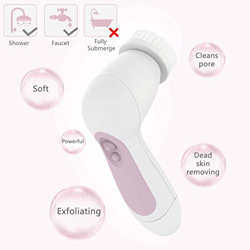 Waterproof Facial Cleansing Spin Brush Set with 3 Exfoliating Brush Heads - Electric Face Scrubber Cleanser Brush by CLSEVXY - Face Brush for Gentle Exfoliation and Deep Scrubbing