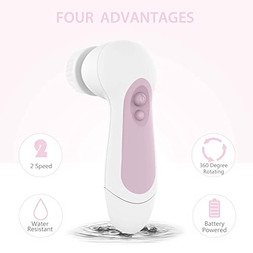 Waterproof Facial Cleansing Spin Brush Set with 3 Exfoliating Brush Heads - Electric Face Scrubber Cleanser Brush by CLSEVXY - Face Brush for Gentle Exfoliation and Deep Scrubbing