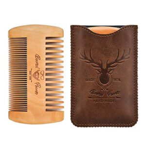 menesia wooden beard comb & durable case for men beard, fine & coarse teeth, men’s wood pocket comb for beards & mustaches & hair,brown deer design