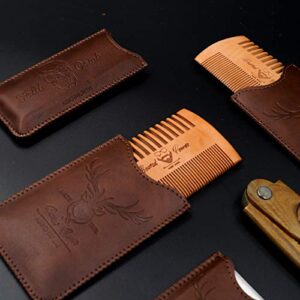 Menesia Wooden Beard Comb & Durable Case for Men Beard, Fine & Coarse Teeth, Men's Wood Pocket Comb for Beards & Mustaches & Hair,Brown Deer Design