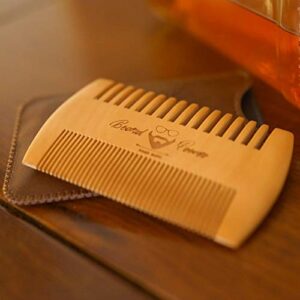 Menesia Wooden Beard Comb & Durable Case for Men Beard, Fine & Coarse Teeth, Men's Wood Pocket Comb for Beards & Mustaches & Hair,Brown Deer Design