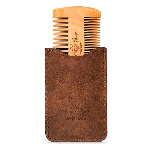 Menesia Wooden Beard Comb & Durable Case for Men Beard, Fine & Coarse Teeth, Men's Wood Pocket Comb for Beards & Mustaches & Hair,Brown Deer Design