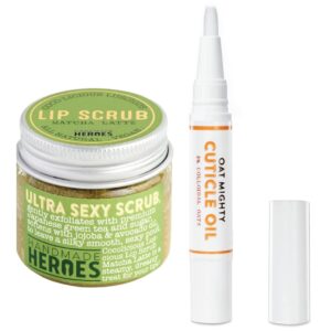 save 20% – handmade heroes lip scrub and cuticle oil pen bundle – all natural, vegan conditioning lip scrub and repairing cuticle oil pen