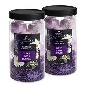 nature’s beauty lavender chamomile sleep bath bomb gift set multi-pack- luxury fizzy relax spa bomb w/vanilla + citrus scent made with coconut oil + witch hazel, 17.5 oz | 10 ct ea (2 pack)