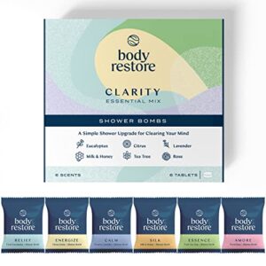 bodyrestore shower steamers aromatherapy 6 packs box – gifts for mom, gifts for women & men, shower bath bombs, eucalyptus, citrus, lavender, rose, tea tree, milk & honey essential oils, stress relief