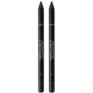 l’oreal paris makeup infallible pro-last pencil eyeliner, waterproof and smudge-resistant, glides on easily to create any look, black, 2 count