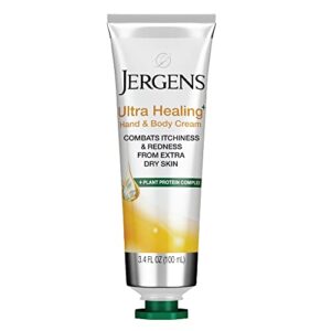 jergens ultra healing hand & body cream for dry skin, 3.4 ounces, formulated with vitamins c, e & b5 plus plant protein complex, for extra dry skin relief