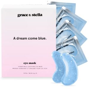 under eye mask – reduce dark circles, puffy eyes, undereye bags, wrinkles – gel under eye patches, vegan cruelty-free self care by grace and stella (48 pairs, blue)