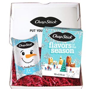 chapstick holiday flavored lip balm gift set bundle, holiday storybook and snowman pillow gift packs, lip moisturizer and christmas stocking stuffer – 12 total tubes